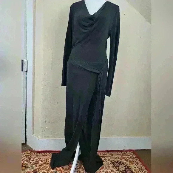 HAUTE HIPPY Long Sleeve Cowl Gown Maxi Dress with Self Belt in Black Size M - Picture 6 of 15